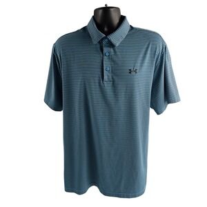 Under Armour Mens Polo Shirt 2XL 2XLTG Striped HeatGear Loose Golf Casual‎